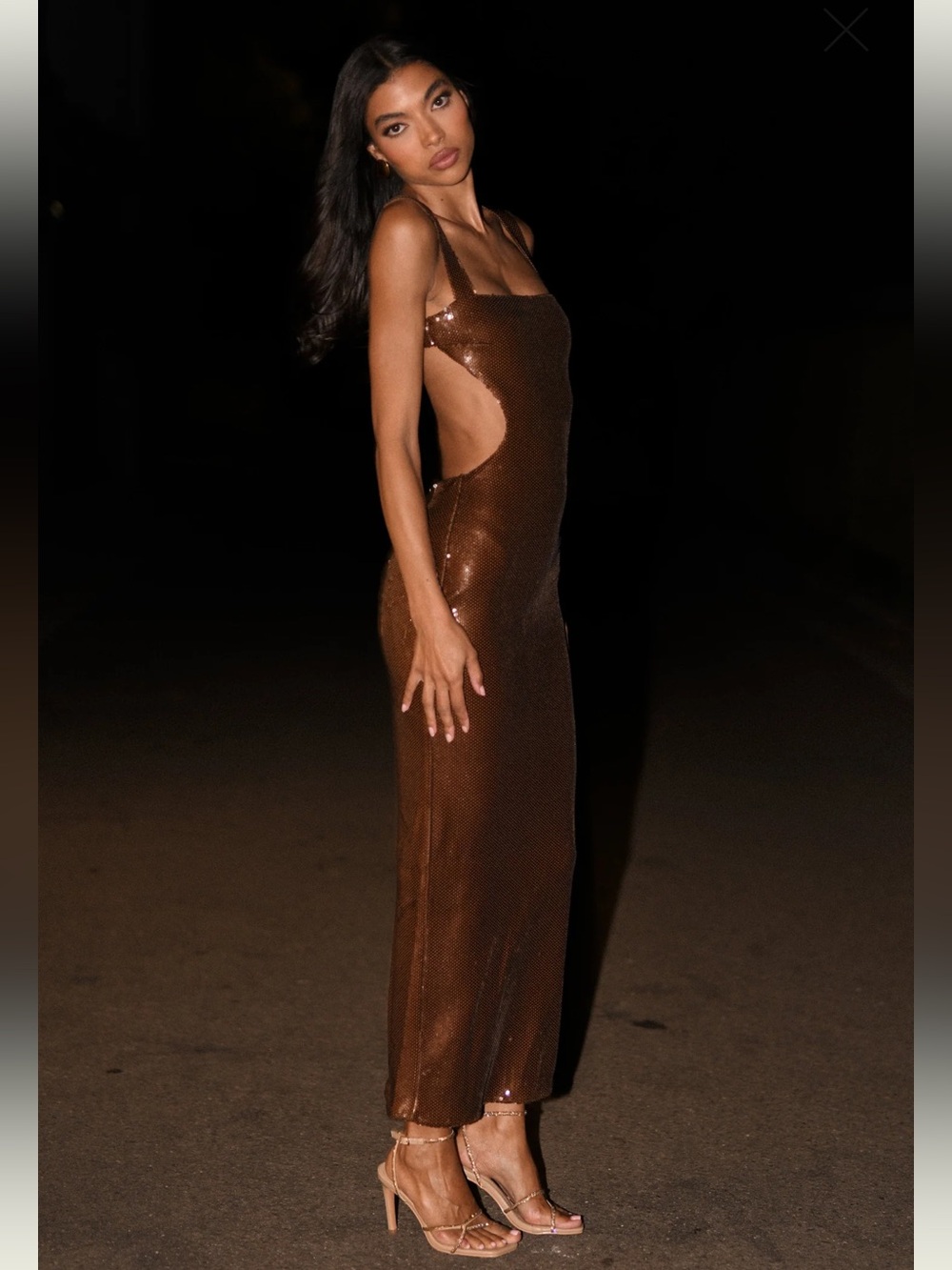 Meshki Adoria Sequin Cut Out Maxi Dress - Chocolate